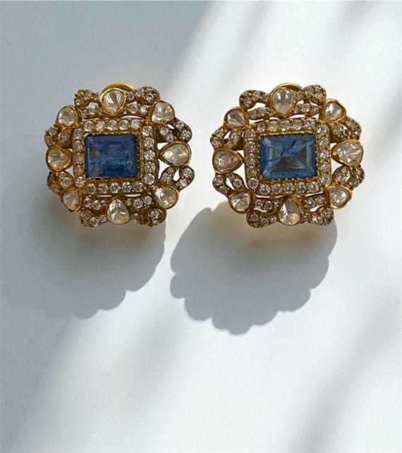 Victorian Blue Sapphire Sterling Silver Earrings: 18K Gold Plated