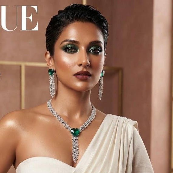 Emerald Heart Drop Necklace Set | CZ Diamond Look Bridal Jewelry | Luxury Statement Necklace