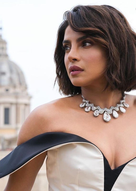 Luxurious Teardrop CZ Moissanite Statement Necklace | Premium Silver-Tone Designer Jewelry | Bridal & Party Wear