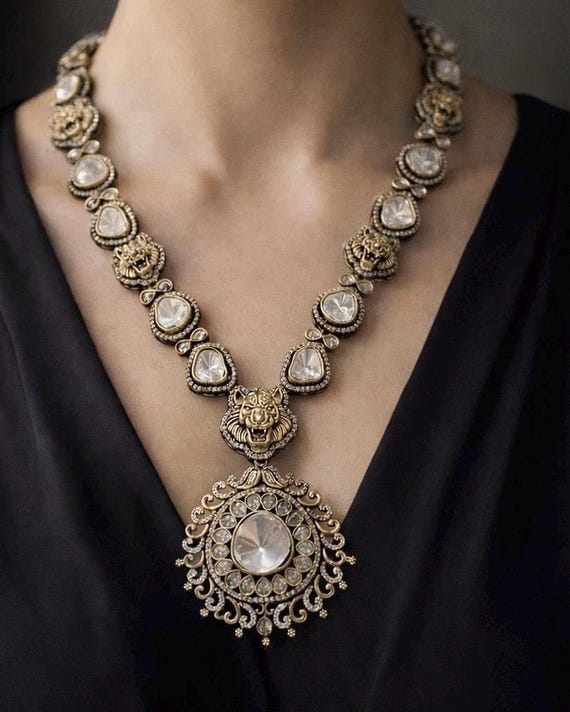 Sabyasachi Inspired Victorian Kundan Necklace Set with Statement Pendant | Polki Style Bridal Jewelry | Traditional Indian Wedding Set