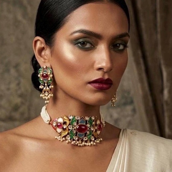 Royale Indo-Western Precious Maharani Choker and Earrings