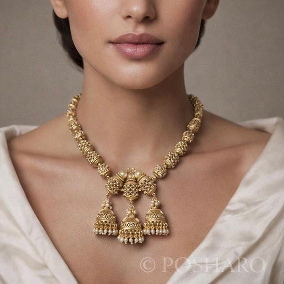 24k Gold Plated Indian Necklace Set: Sabyasachi Inspired Mala Jewelry