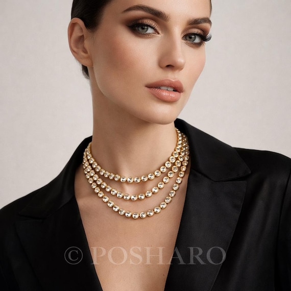 S925 Sterling Silver Kundan Necklace | 18K Gold Plated | 79 g Statement Bridal Jewelry