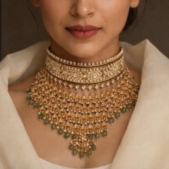 Regal Indo Western Silver Polki & Gold-Plated Earrings