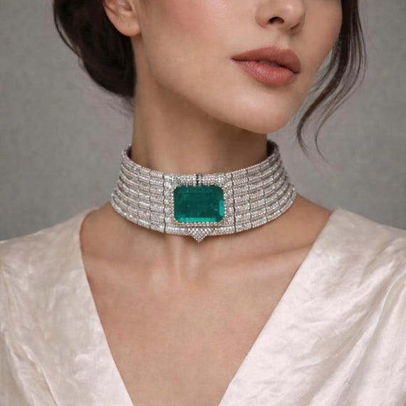 Emerald CZ Choker Set: Sabyasachi Style Indian Jewelry