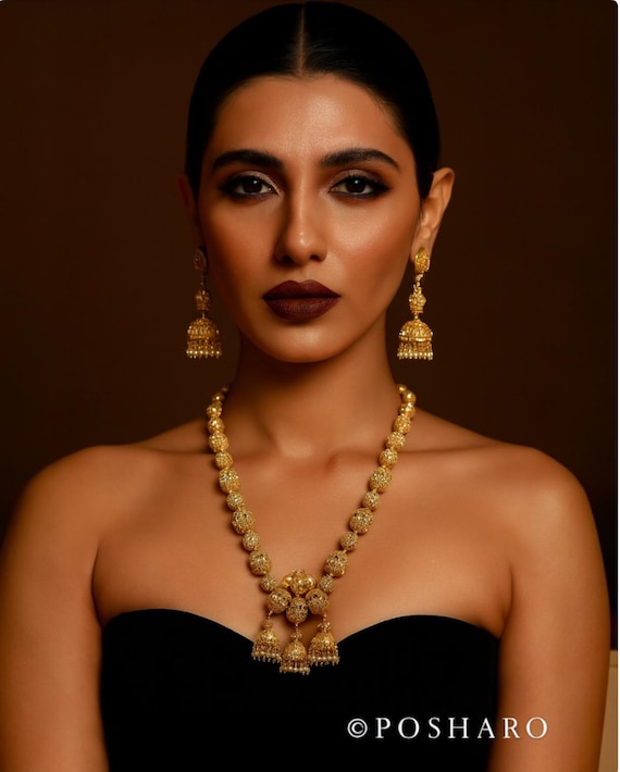 24k Gold Plated Indian Necklace Set: Sabyasachi Inspired Mala Jewelry
