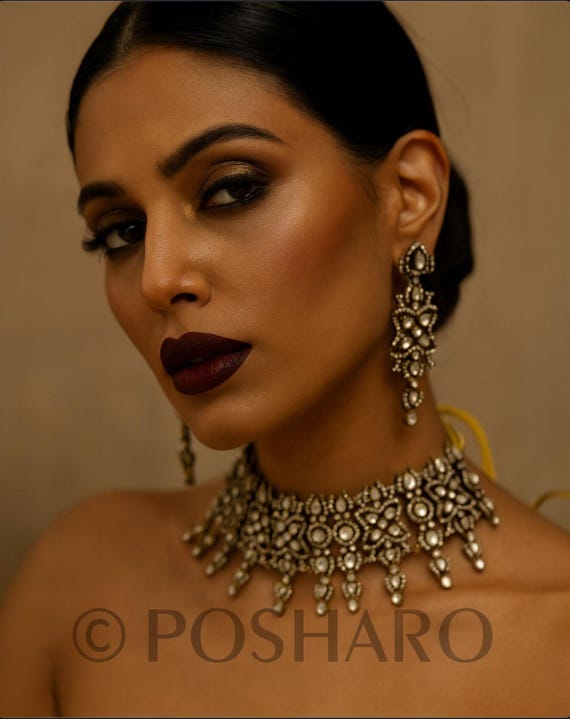 Vintage-Inspired Moissanite Kundan Polki Choker Necklace Set with Earrings | Bridal Jewelry | Indian Wedding Jewelry