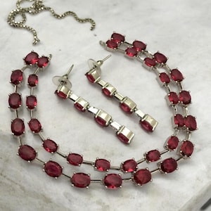 Sabyasachi Inspired Red ruby Necklace Set | Bollywood Bridal Jewelry | CZ Silver Plated Statement Jewelry | Indian Wedding Necklace