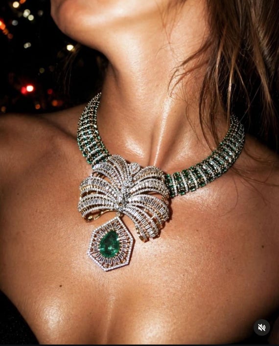 Emerald Green Diamond Look Necklace Set | Luxury CZ Bridal Jewelry | Statement Choker Necklace with Earrings | Wedding & Reception Jewelry |