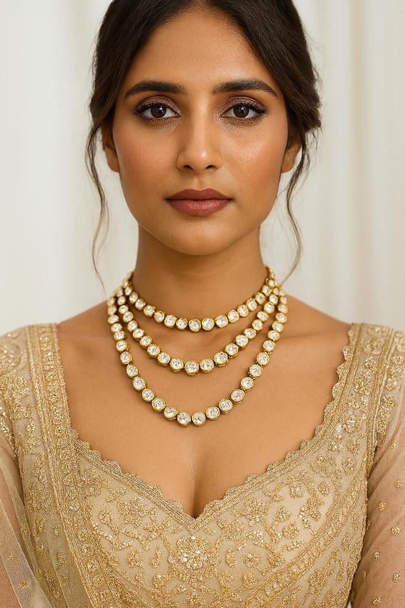Real 925 Sterling Silver Polki Kundan Necklace | 18K Gold Plated | Traditional Indian Bridal Jewelry | Hallmarked | Handmade