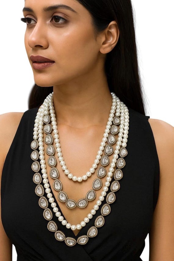 Gold Plated Moissanite Polki Rani Haar Necklace: Sabyasachi Bridal Jewelry