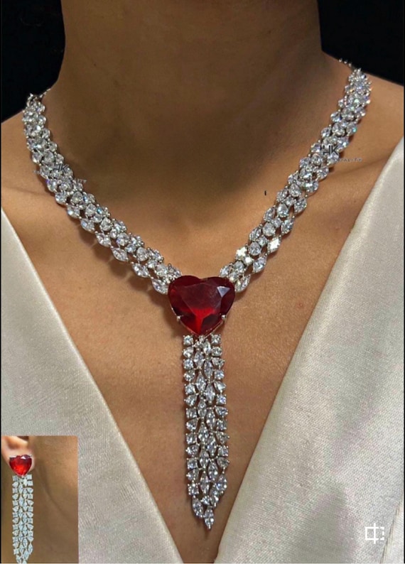 Sabyasachi Inspired CZ cubic zirconia premium quality jewelry set, with earrings, American Diamonds Set, next to real diamond set
