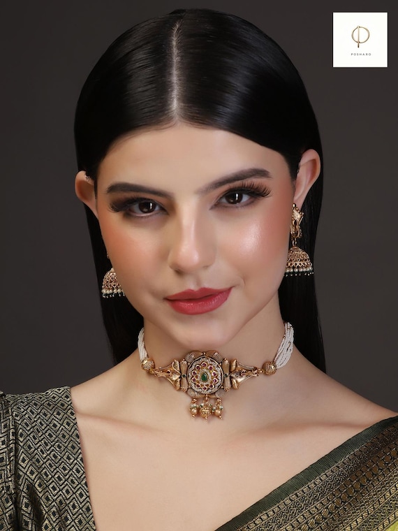 Zariya Matte Gold Choker and Earrings – A Timeless Indo-Western Elegance