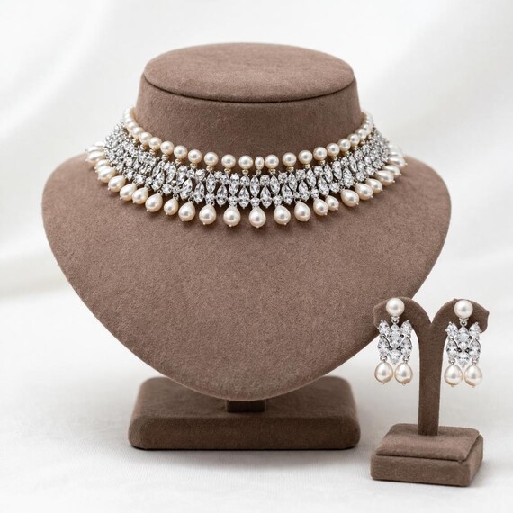 CZ Choker Necklace Set: Bollywood Inspired Indian Jewelry