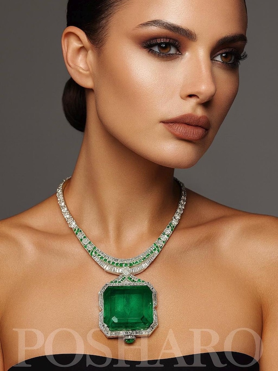 Emerald CZ Necklace & Earrings Set: Sabyasachi Inspired Jewelry