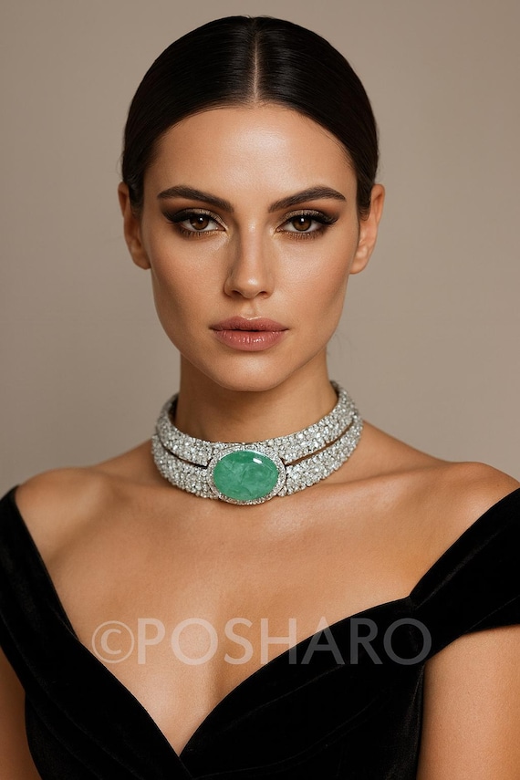 Emerald CZ Choker Set: Sabyasachi Style Indian Jewelry