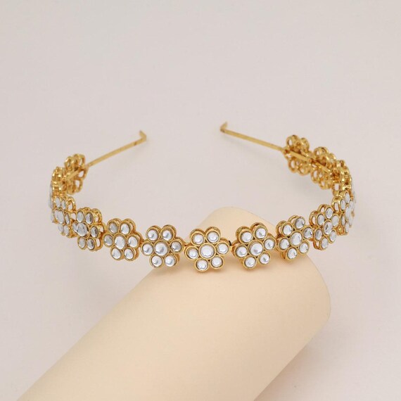 Indian traditional White and gold kundan hair band for women