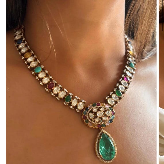 Zara Creations – Luxury Moissanite Kundan Navratan Jewelry Set