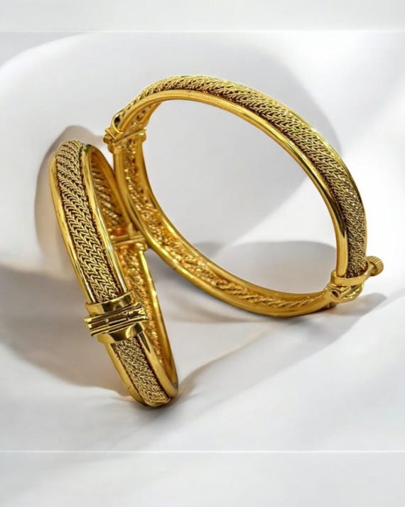Antique Anti Tarnish Gold Plated Bangles: Indian Kada Style, Size 2.6