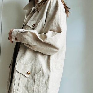 Blazer safari en lin vintage des années 90, grande taille kaki, vestes classiques structurées minimalistes pour le printemps image 8