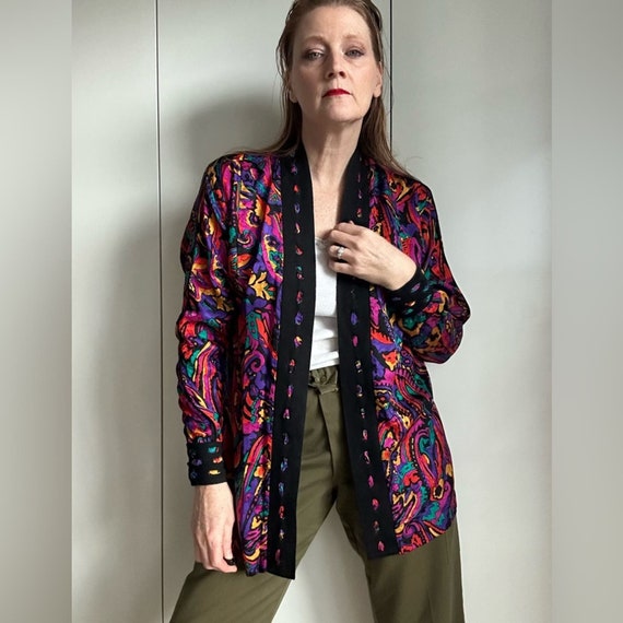 Vintage 80s Silk Abstract Print Open Blouse Size … - image 8