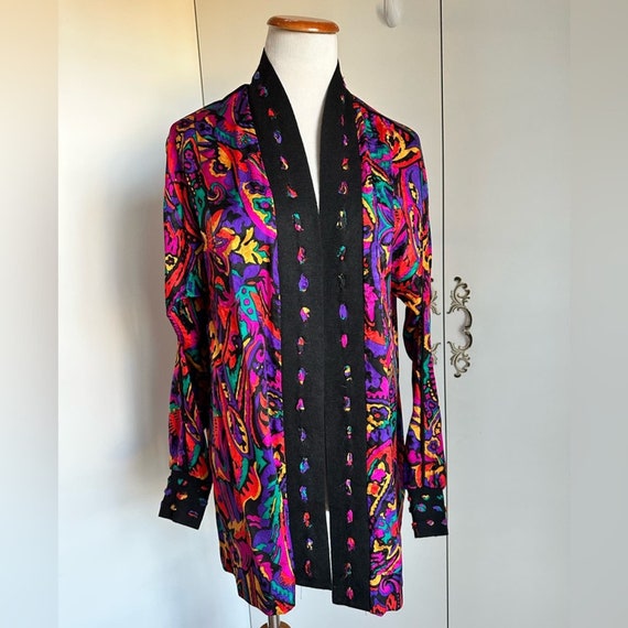 Vintage 80s Silk Abstract Print Open Blouse Size … - image 2