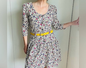 90s Rampage Floral Mini Dress: Cotton Drop Waist, Made in USA