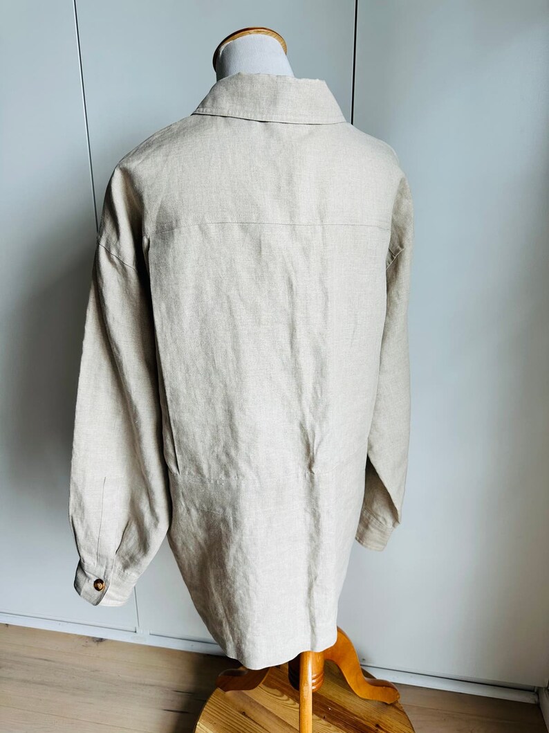 Blazer safari en lin vintage des années 90, grande taille kaki, vestes classiques structurées minimalistes pour le printemps image 6