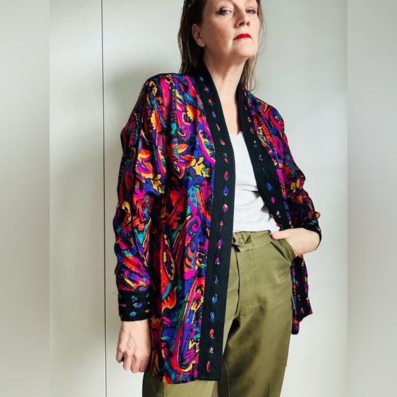 Vintage 80s Silk Abstract Print Open Blouse Size … - image 1