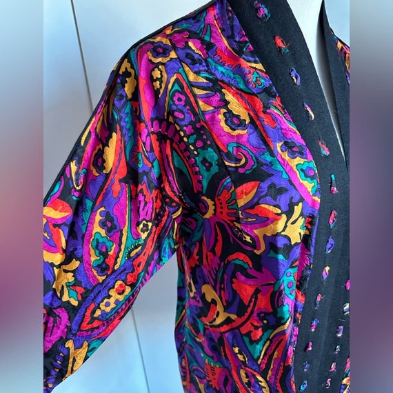 Vintage 80s Silk Abstract Print Open Blouse Size … - image 5