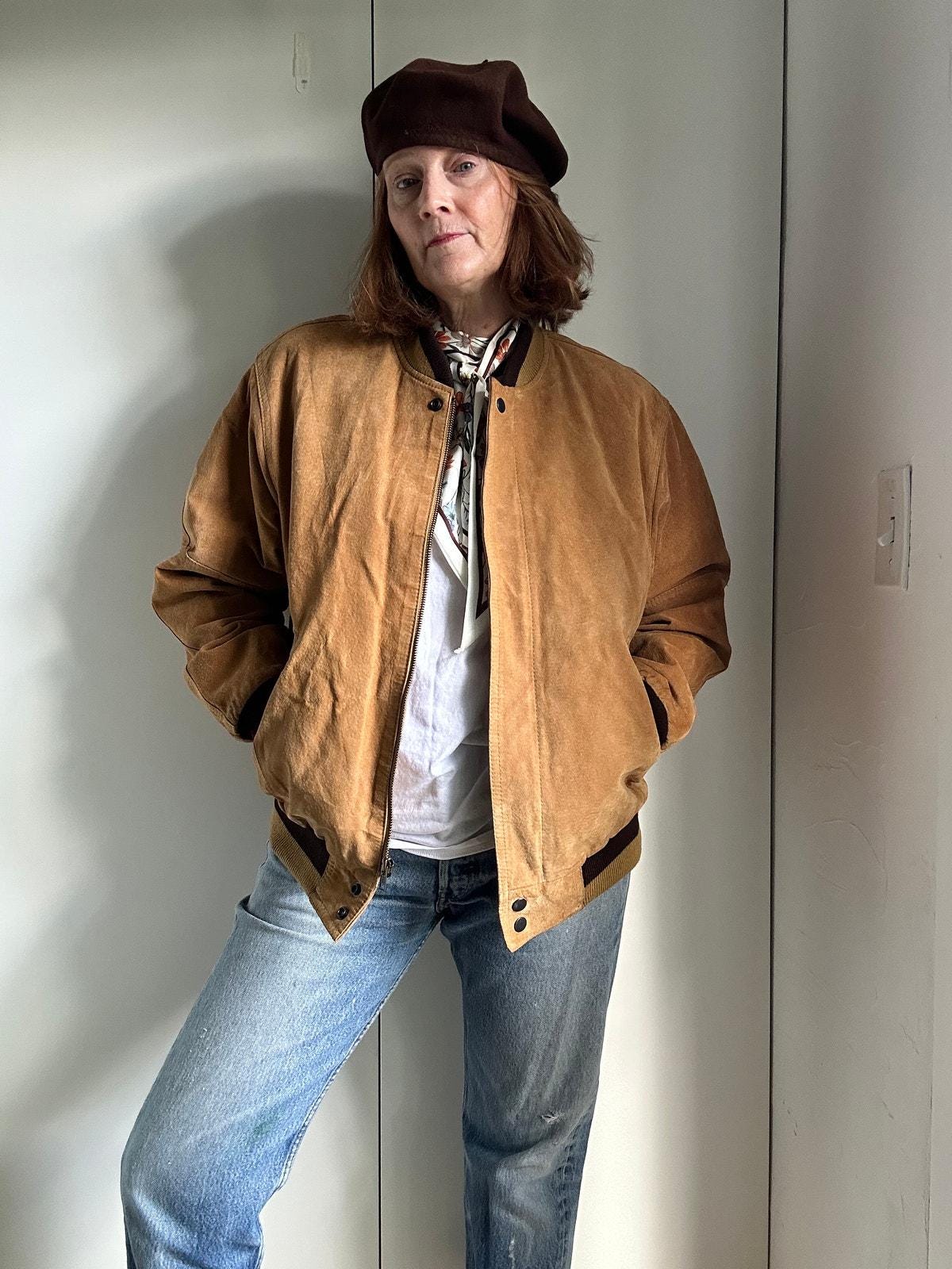 ジャケット・アウター 80s switching suede leather bomber jacke Vintage 80s Suede Leather Bomber Jacket Brown Unisex Mens M