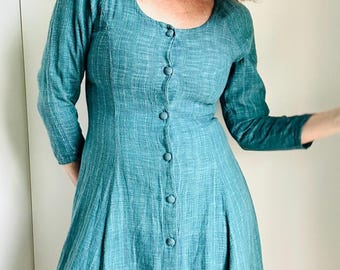 Vintage 90s Guatemalan Cotton Midi Dress: Artisan Boho Folk Style, Size Small