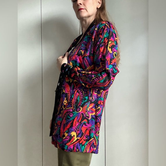 Vintage 80s Silk Abstract Print Open Blouse Size … - image 7