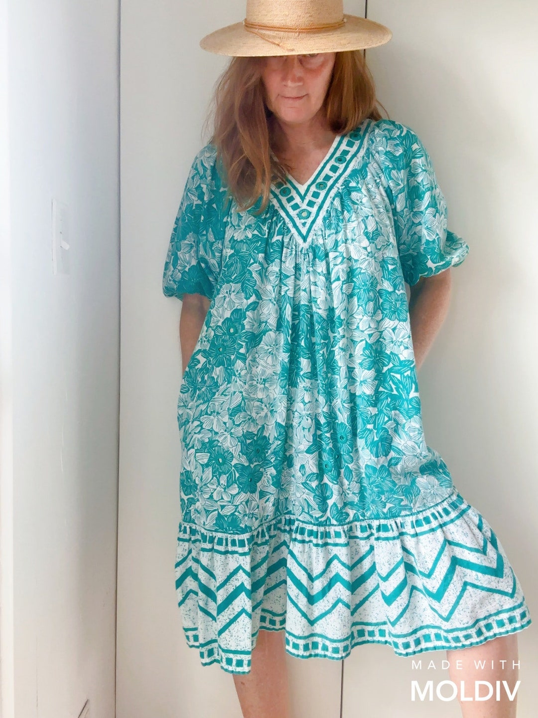 Vintage 80s Ramona Rull Summer Dress Size Small Midi Turquoise/white ...