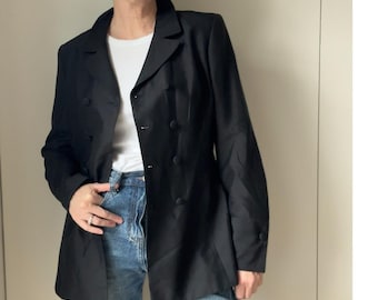 Blazer da smoking vintage in seta anni '80, nero, taglia 10, doppiopetto, classico, vecchio stile