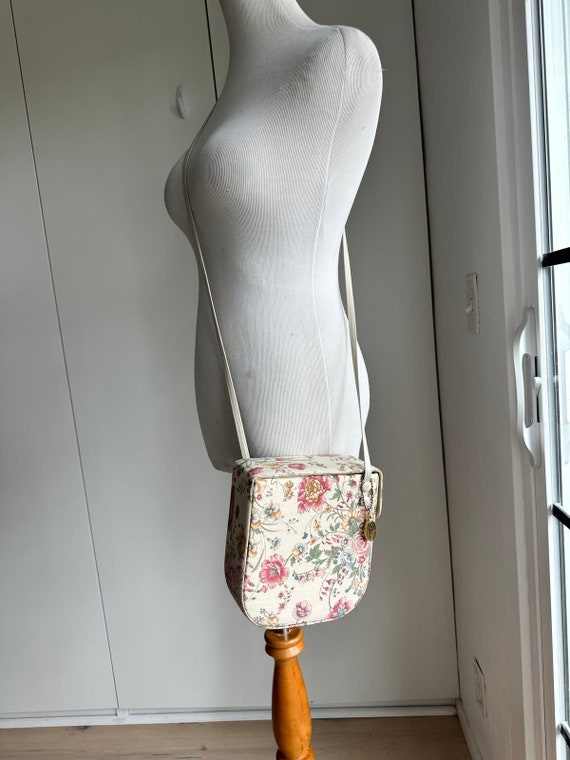 Vintage Elan Canvas Floral Handbag Crossbody Neut… - image 9