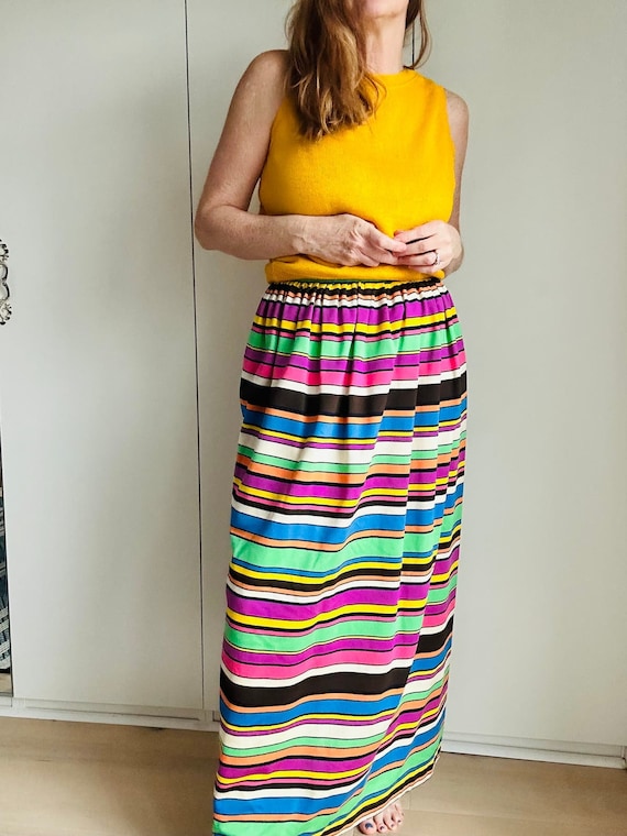 Vintage 60s Striped maxi Skirt Multi Colored Strip
