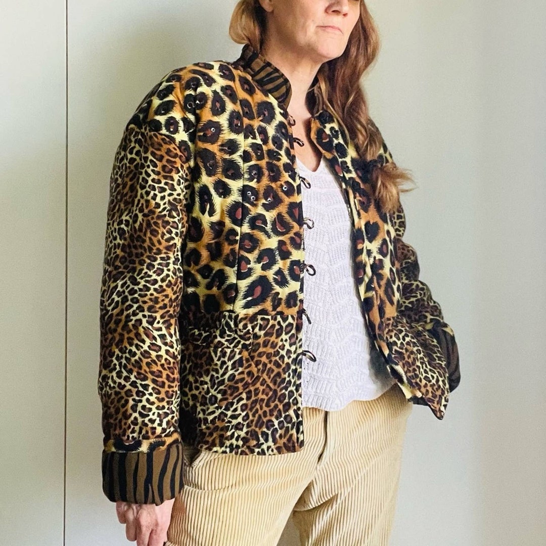 Quilted Leopard Print Jacket Animal Print Neutral Medium Fit - Etsy