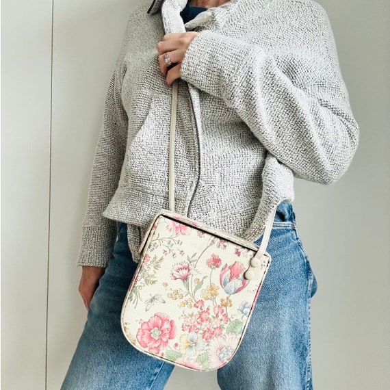 Vintage Elan Canvas Floral Handbag Crossbody Neut… - image 5