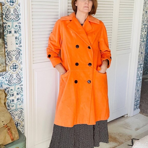 Vintage 60s Corduroy Trench Coat M Orange MIDI/ Cl