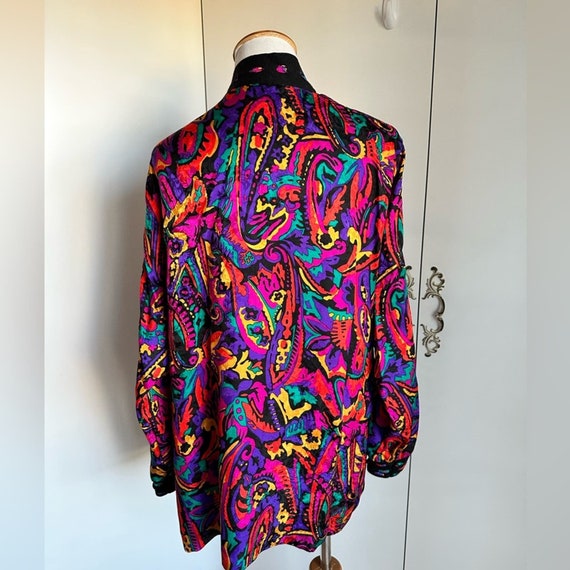 Vintage 80s Silk Abstract Print Open Blouse Size … - image 3