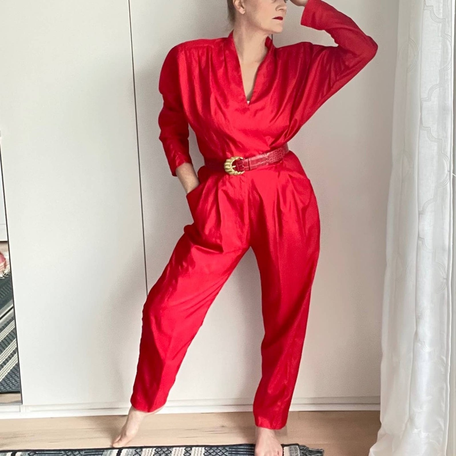Vintage 80s Red Jumpsuit Red Medium Retro style/ Sexy Party | Etsy