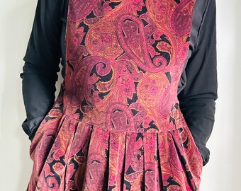 Vintage Pinafore Velvet Midi Length Dress Fall Winter Autumnal Purple Holiday Jeweled Tones Academia