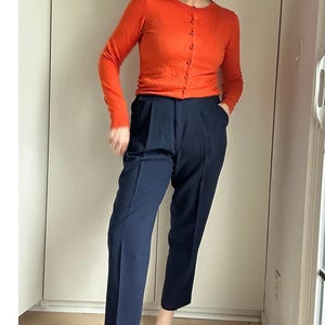 Vintage Navy Blue Dress Pants - Pleated Wool Blend, Size 6