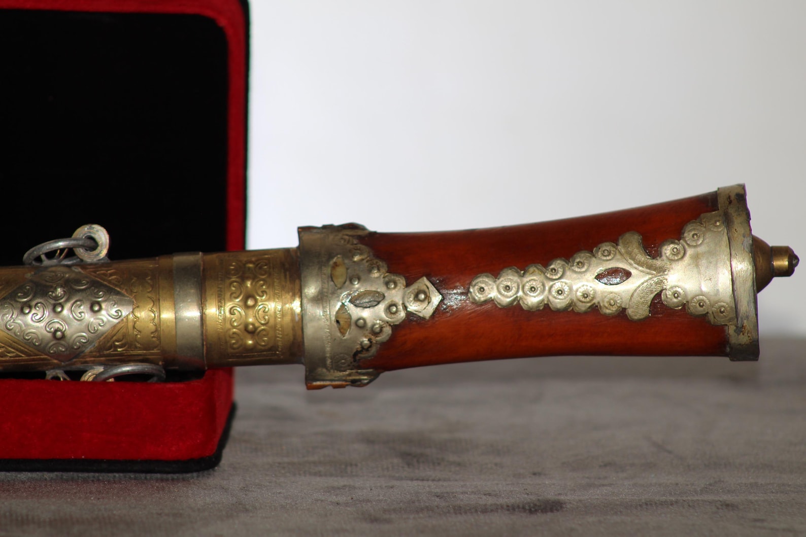 Moroccan Khanjar Dagger with Engraved Brass Scabbard and Bone Handle — view 7