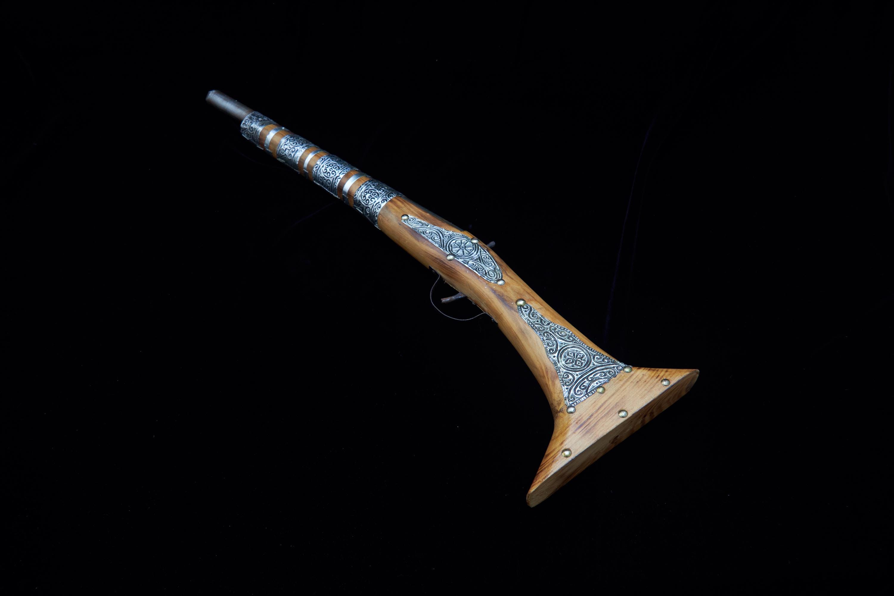 Moroccan Berber Moukhala Rifle Replica - Handcrafted Wood & Silver