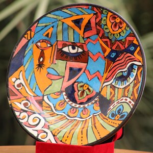 Hand-Painted Abstract Face Ceramic, Moroccan Handcrafted Decorative Plate, Colorful Modern Pottery Plate, Handmade Home Decor Wall