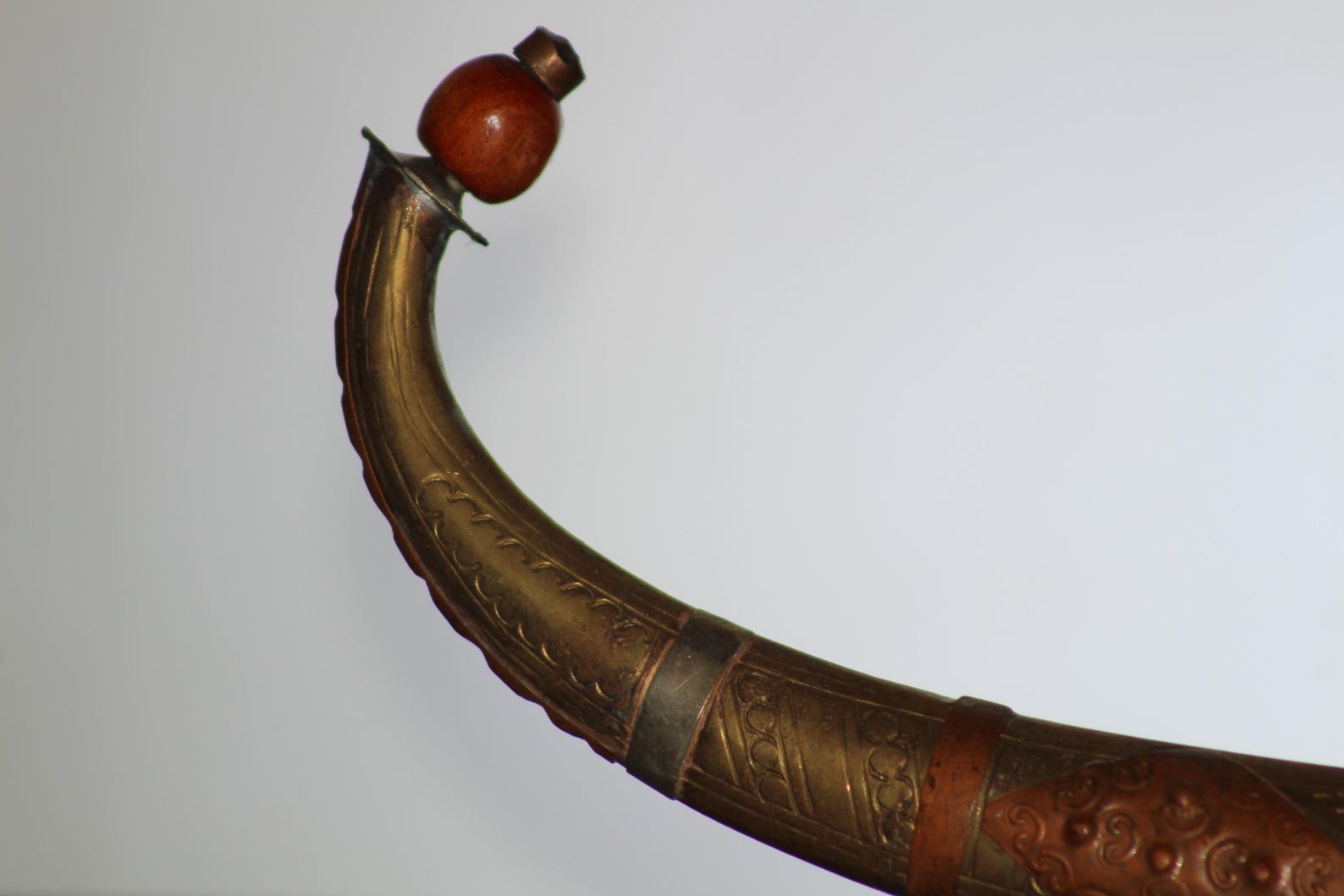 Moroccan Khanjar Dagger with Engraved Brass Scabbard and Bone Handle — view 8