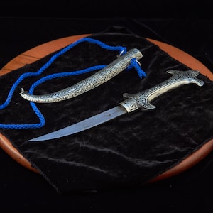 Engraved Silver Plated Khanjar Dagger - Traditional Moroccan Art Knife Collectible Display Berber Handmade
