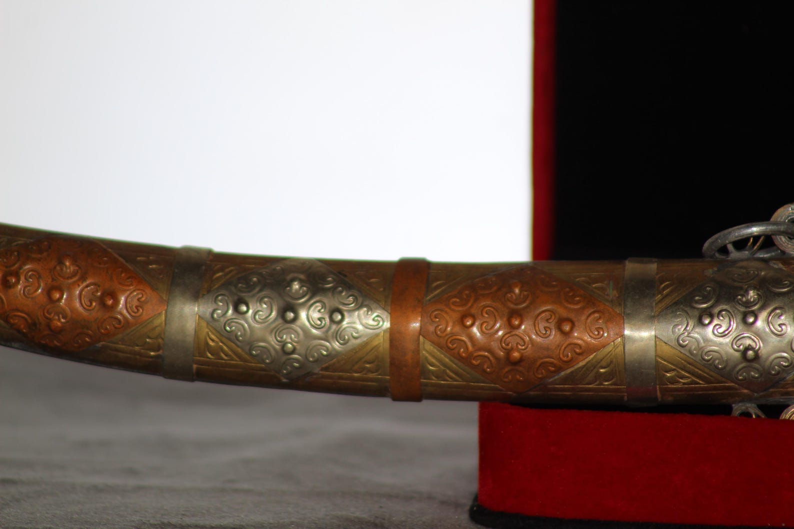 Moroccan Khanjar Dagger with Engraved Brass Scabbard and Bone Handle — view 5